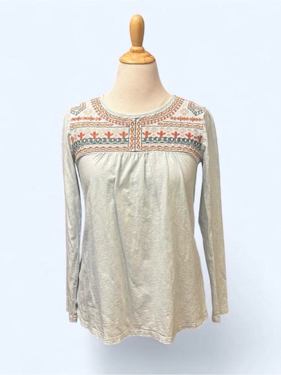 Sundance Tops - Sundance Medium Long Sleeve Embroidered Peasant Shirt Blue Cotton Boho Cactus